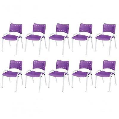 Cadeira Iso Base Branco Escola, Escritório Violeta Kit 10 Un