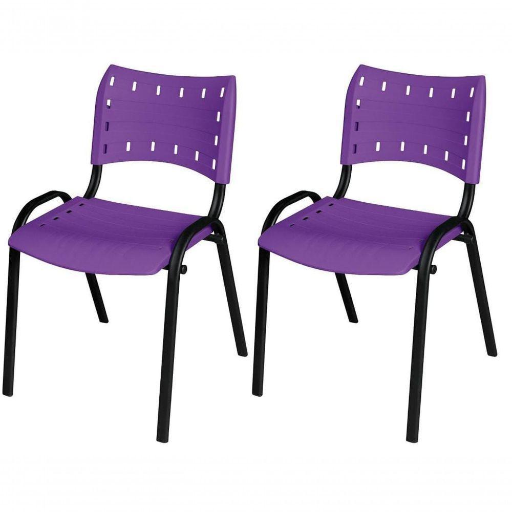 Cadeira Iso Base Preto Escola, Escritório Violeta - Kit 2 Un - 1