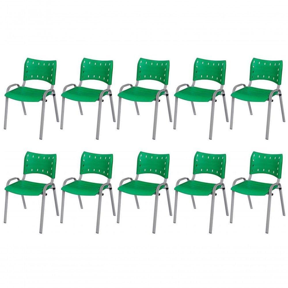 Cadeira Iso Base Cinza Escola, Escritório Verde Kit 10 Un - 1