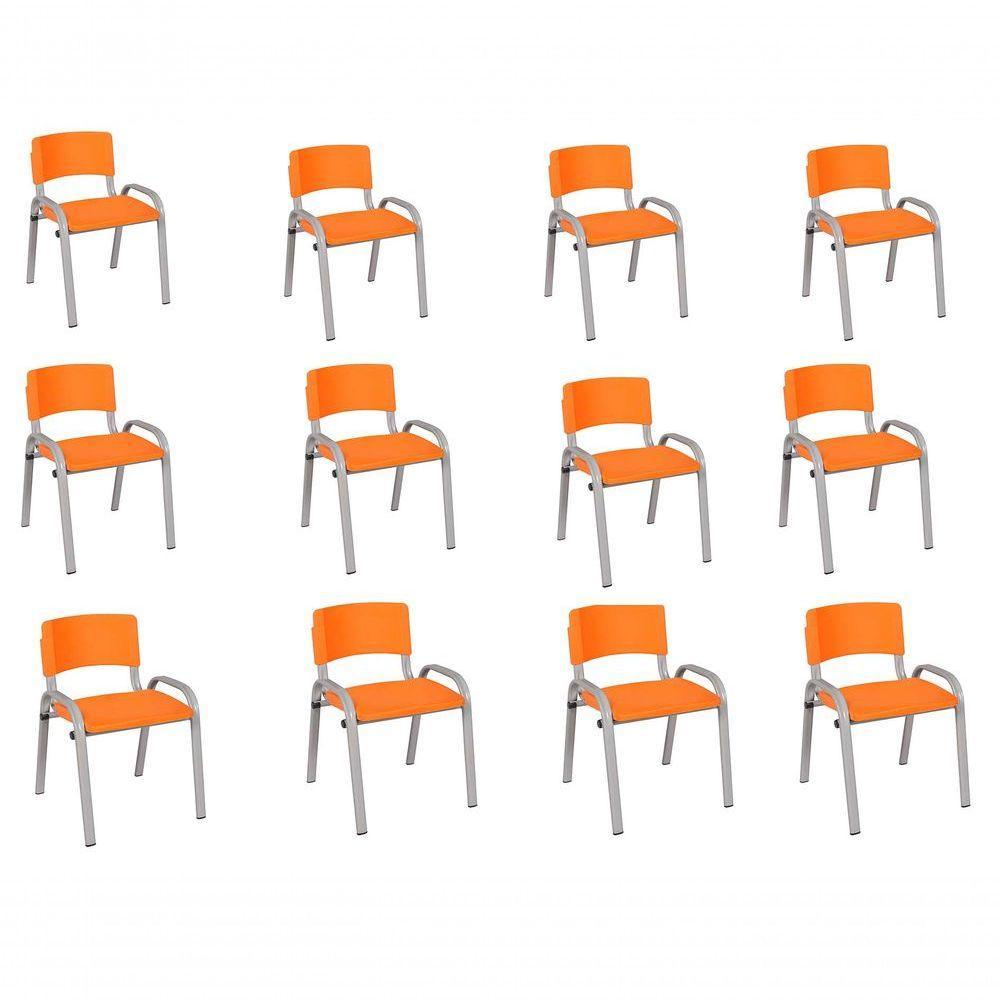 Kit 12 Cadeira Iso Infantil Creche, Escola Base Cinza Laranja - 1