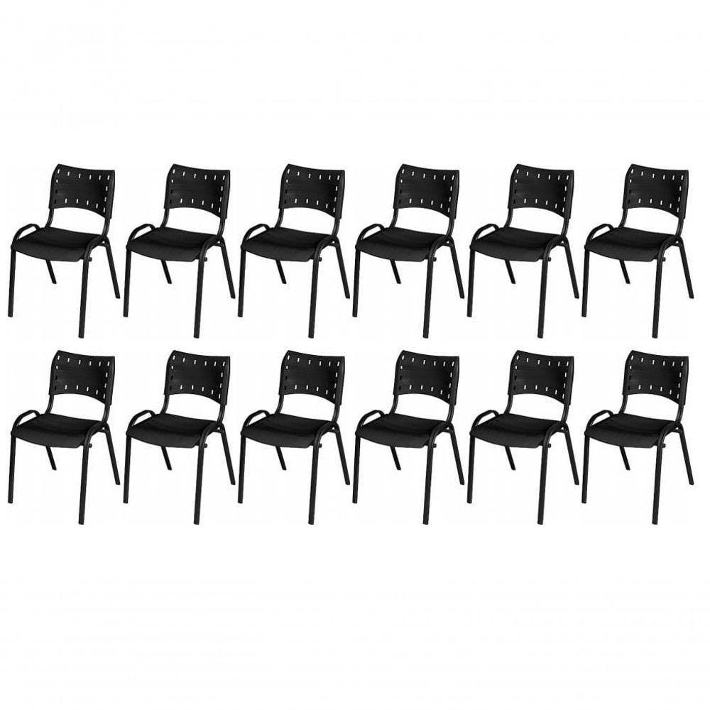 Cadeira Iso Base Preto Escola, Escritório Preto - Kit 12 Un - 1