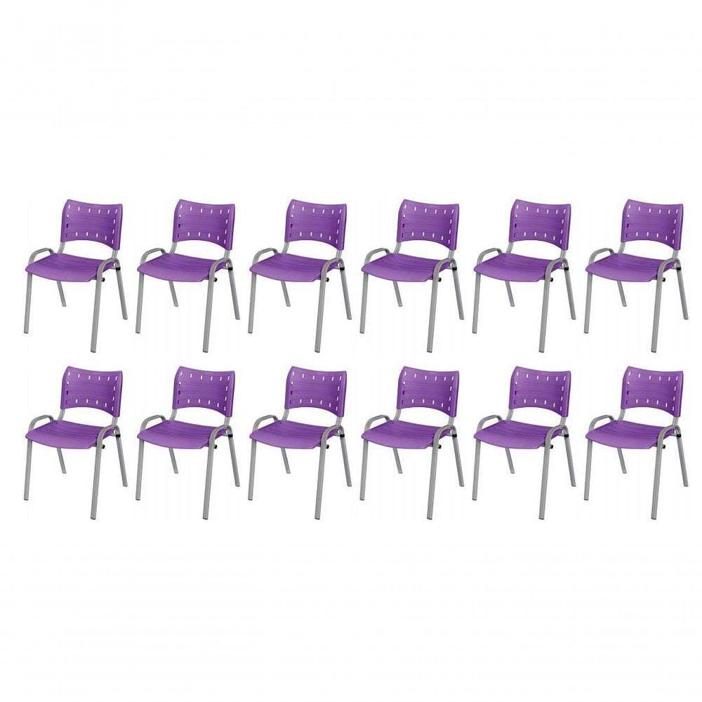 Cadeira Iso Base Cinza Escola, Escritório Violeta Kit 12 Un - 1