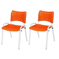Cadeira Iso Base Branco Escola, Escritório Laranja Kit 2 Un - 1