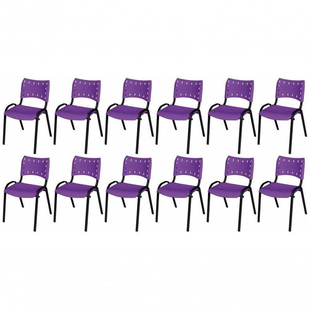 Cadeira Iso Base Preto Escola, Escritório Violeta Kit 12 Un - 1