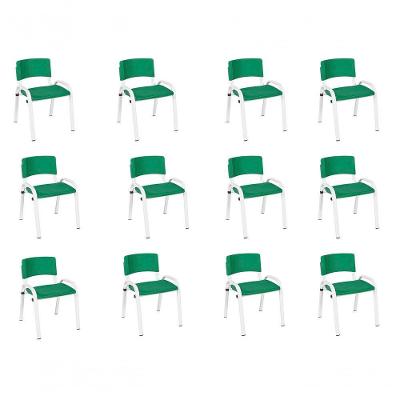 Kit 12 Cadeira Iso Infantil Creche, Escola Base Branco Verde Escuro
