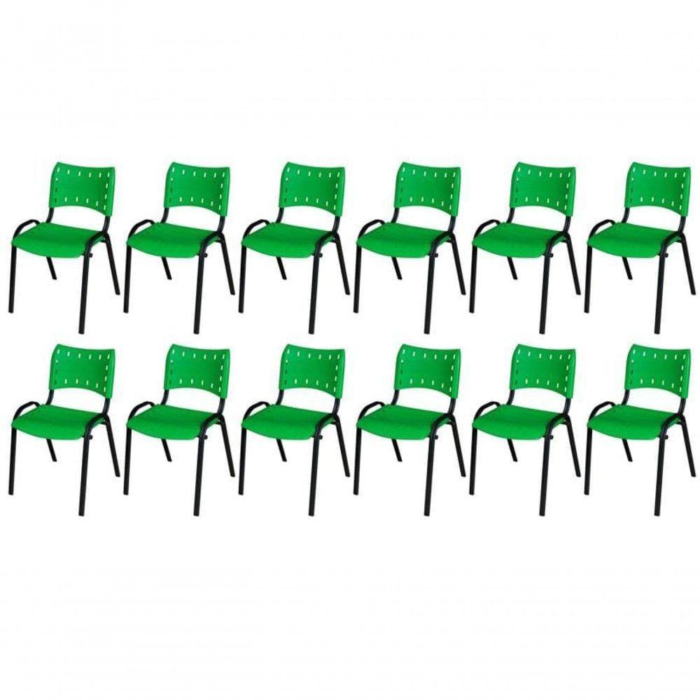 Cadeira Iso Base Preto Escola, Escritório Verde - Kit 12 Un - 1