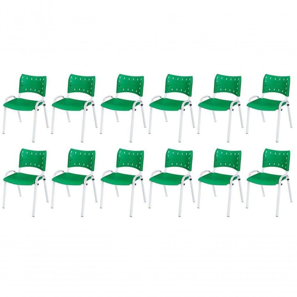 Cadeira Iso Base Branco Escola, Escritório Verde Kit 12 Un - 1