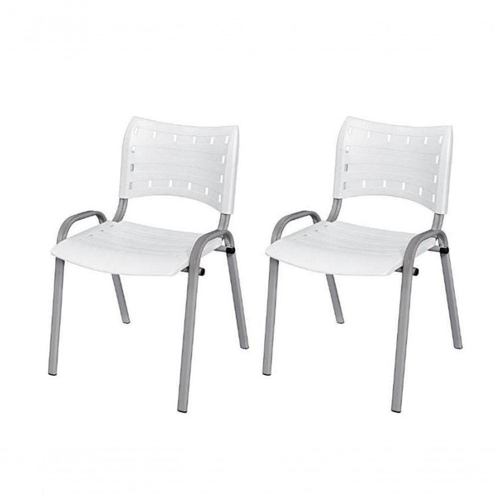 Cadeira Iso Base Cinza Escola, Escritório Branco - Kit 2 Un - 1