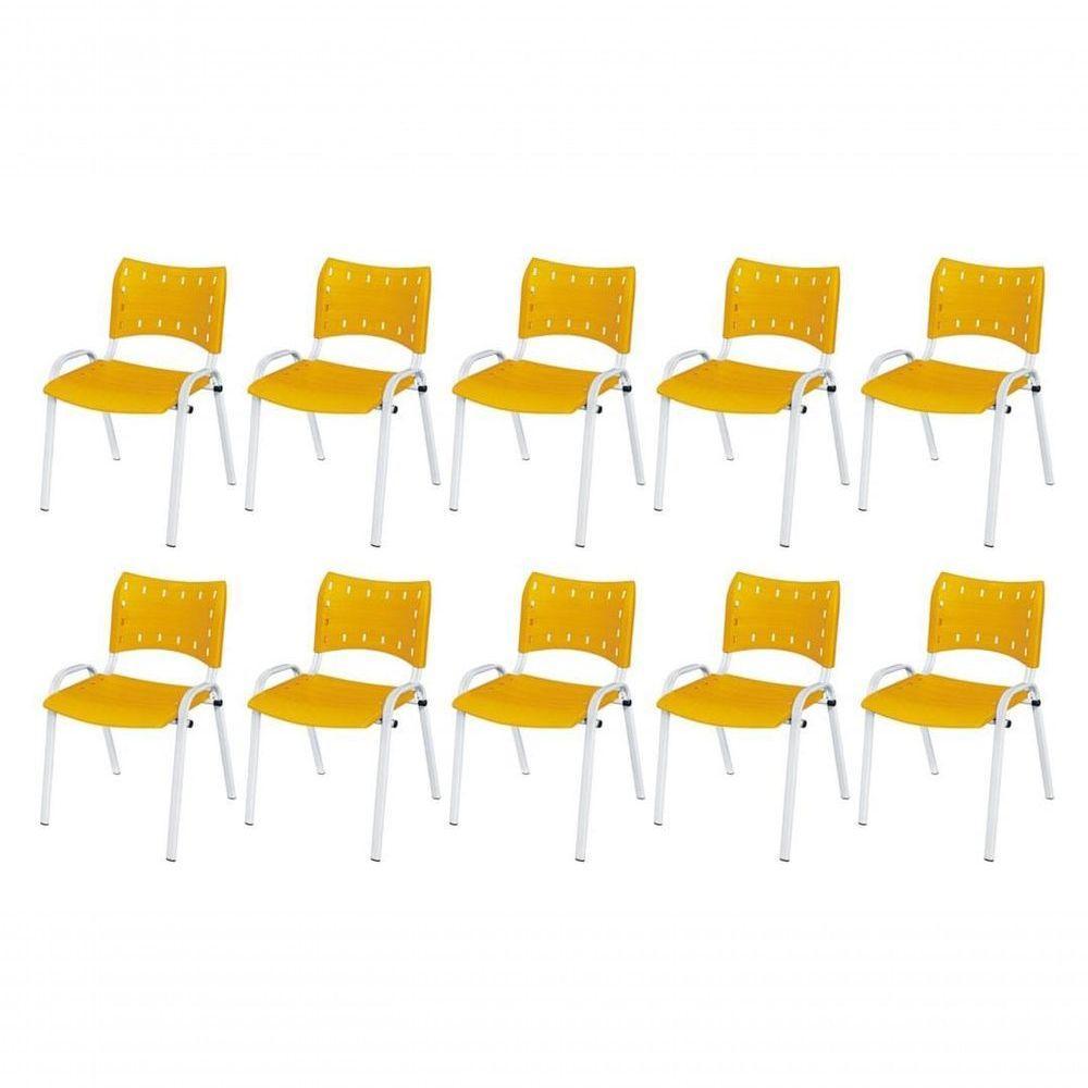 Cadeira Iso Base Branco Escola, Escritório Amarelo Kit 10 Un - 1