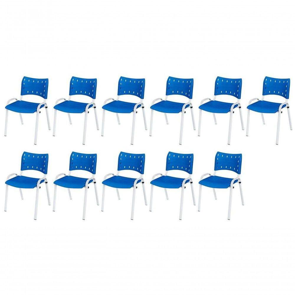 Cadeira Iso Base Branco Escola, Escritório Azul Kit 11 Un - 1