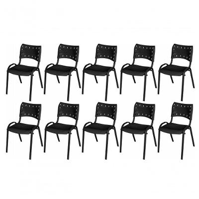 Cadeira Iso Base Preto Escola, Escritório Preto - Kit 10 Un
