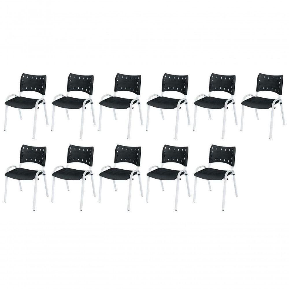 Cadeira Iso Base Branco Escola, Escritório Preto Kit 11 Un - 1