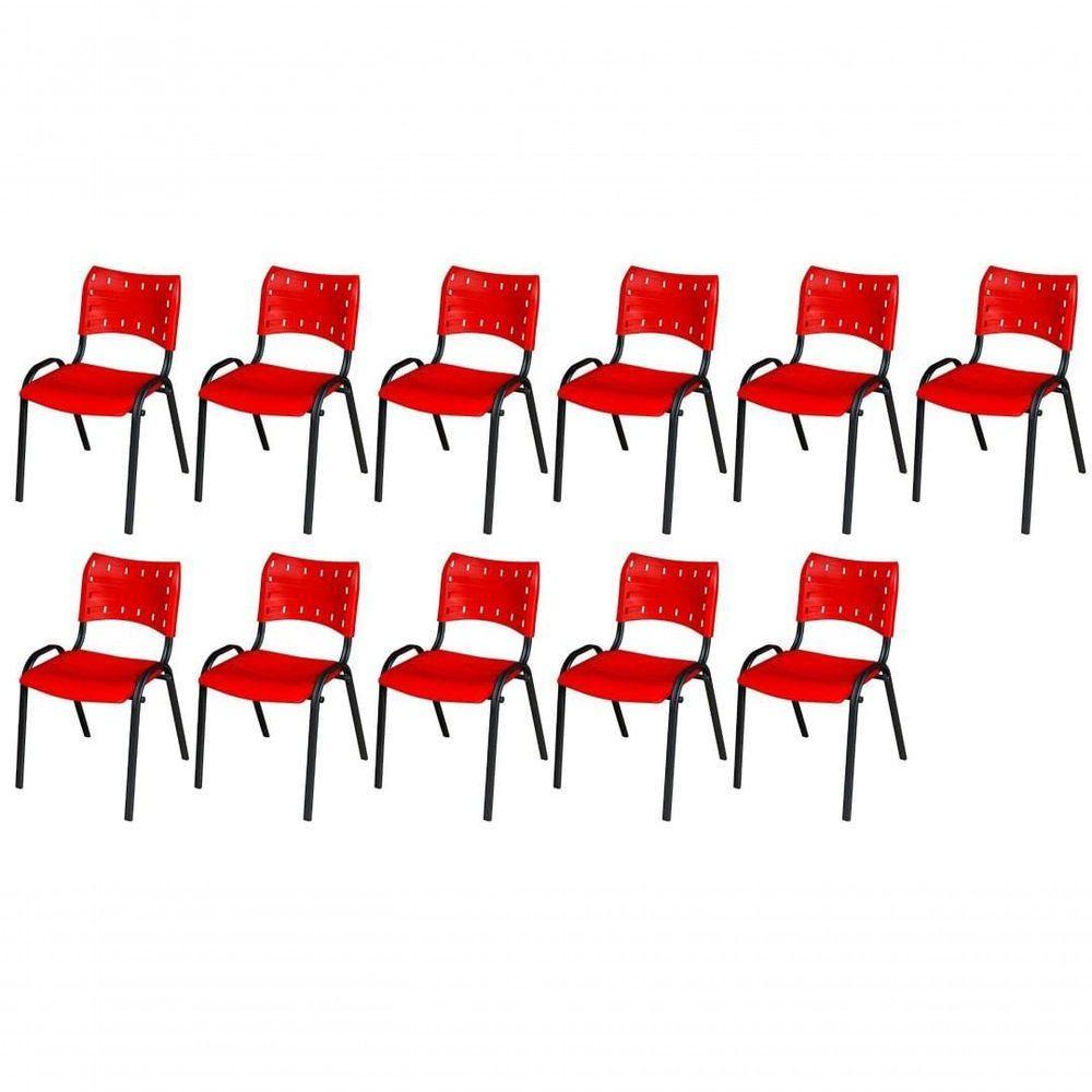 Cadeira Iso Base Preto Escola, Escritório Vermelho Kit 11 Un - 1