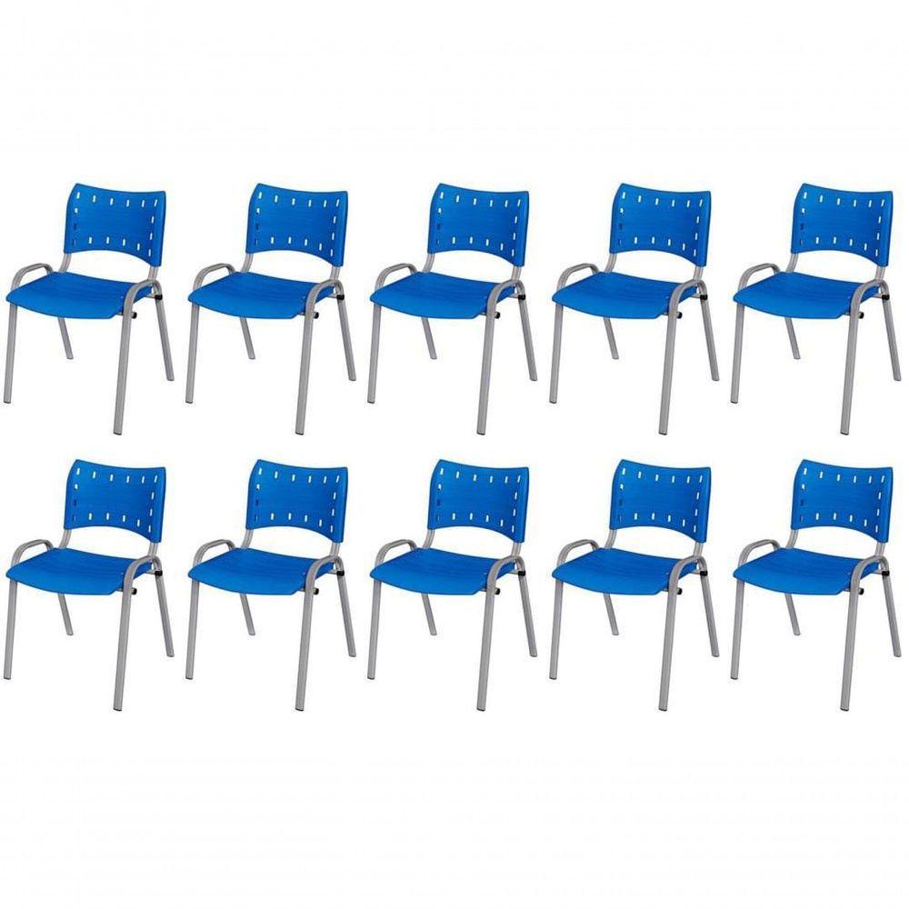 Cadeira Iso Base Cinza Escola, Escritório Azul Kit 10 Un - 1