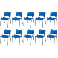 Cadeira Iso Base Cinza Escola, Escritório Azul Kit 10 Un - 1
