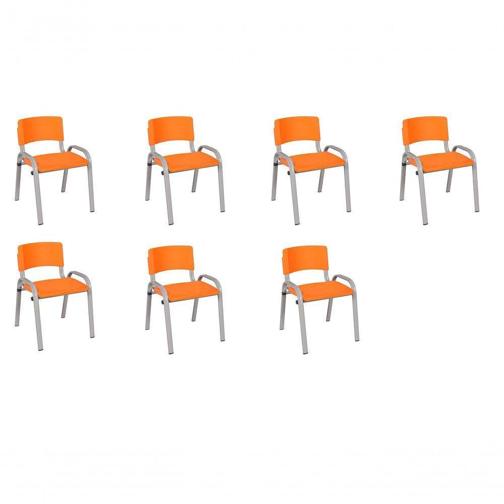 Kit 7 Cadeira Iso Infantil Creche, Escola Base Cinza Laranja - 1