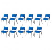 Cadeira Iso Base Cinza Escola, Escritório Azul Kit 11 Un - 1