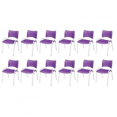Cadeira Iso Base Branco Escola, Escritório Violeta Kit 12 Un