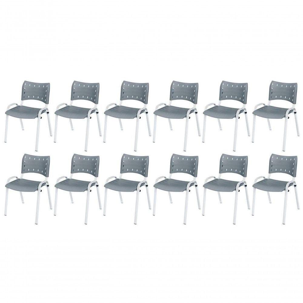 Cadeira Iso Base Branco Escola, Escritório Cinza Kit 12 Un - 1
