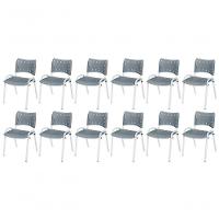 Cadeira Iso Base Branco Escola, Escritório Cinza Kit 12 Un - 1