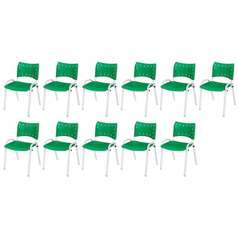 Cadeira Iso Base Branco Escola, Escritório Verde Kit 11 Un - 1