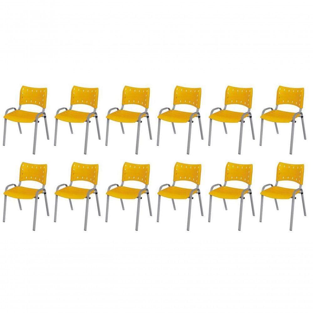 Cadeira Iso Base Cinza Escola, Escritório Amarelo Kit 12 Un - 1