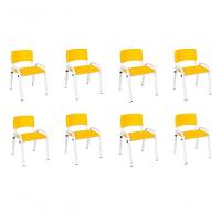 Kit 8 Cadeira Iso Infantil Creche, Escola Base Branco Amarelo - 1