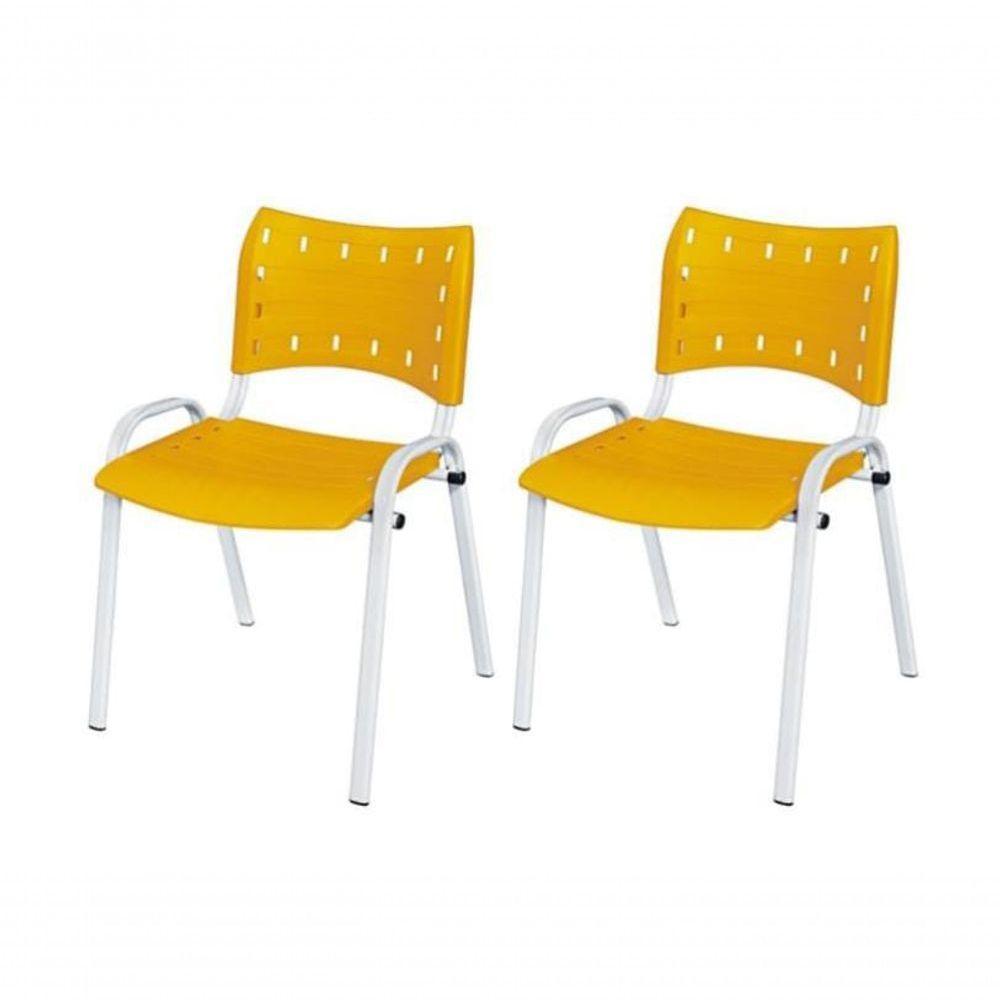 Cadeira Iso Base Branco Escola, Escritório Amarelo Kit 2 Un - 1