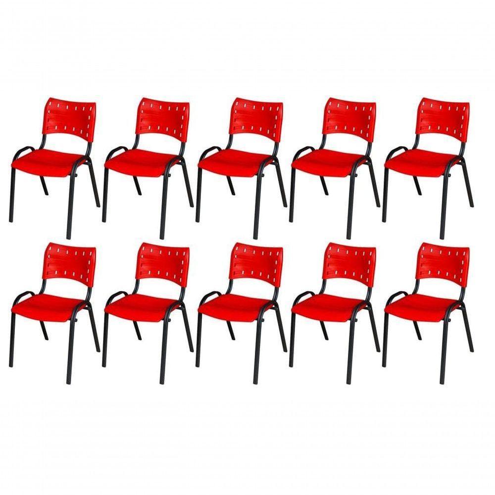 Cadeira Iso Base Preto Escola, Escritório Vermelho Kit 10 Un - 1
