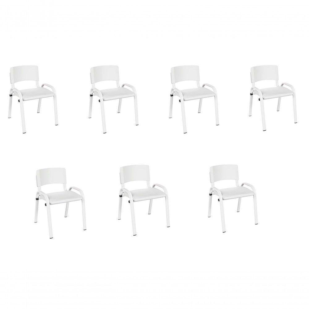 Kit 7 Cadeira Iso Infantil Creche, Escola Base Branco Branco - 1