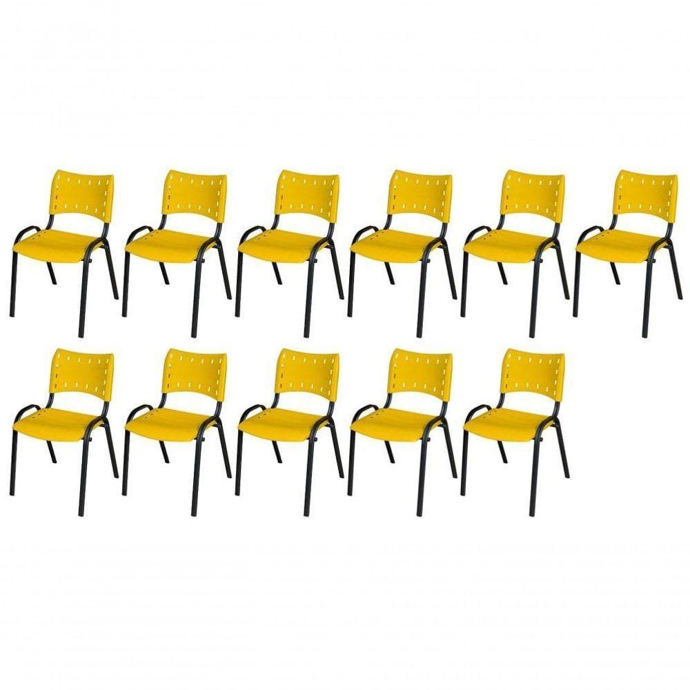 Cadeira Iso Base Preto Escola, Escritório Amarelo Kit 11 Un - 1