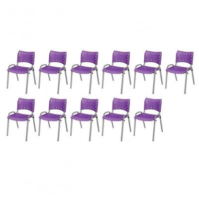 Cadeira Iso Base Cinza Escola, Escritório Violeta Kit 11 Un