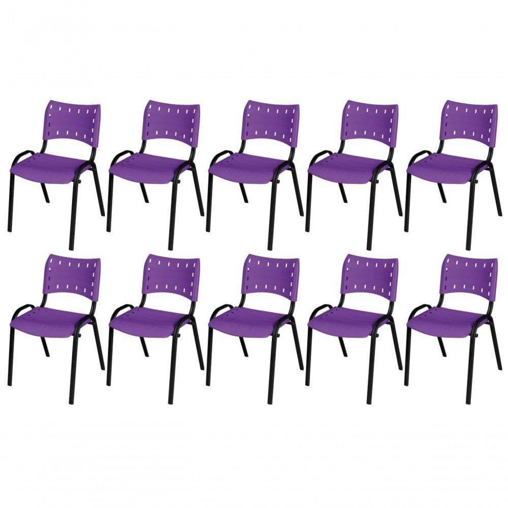 Cadeira Iso Base Preto Escola, Escritório Violeta Kit 10 Un - 1