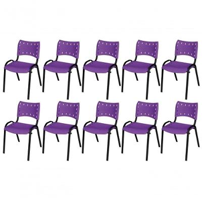 Cadeira Iso Base Preto Escola, Escritório Violeta Kit 10 Un