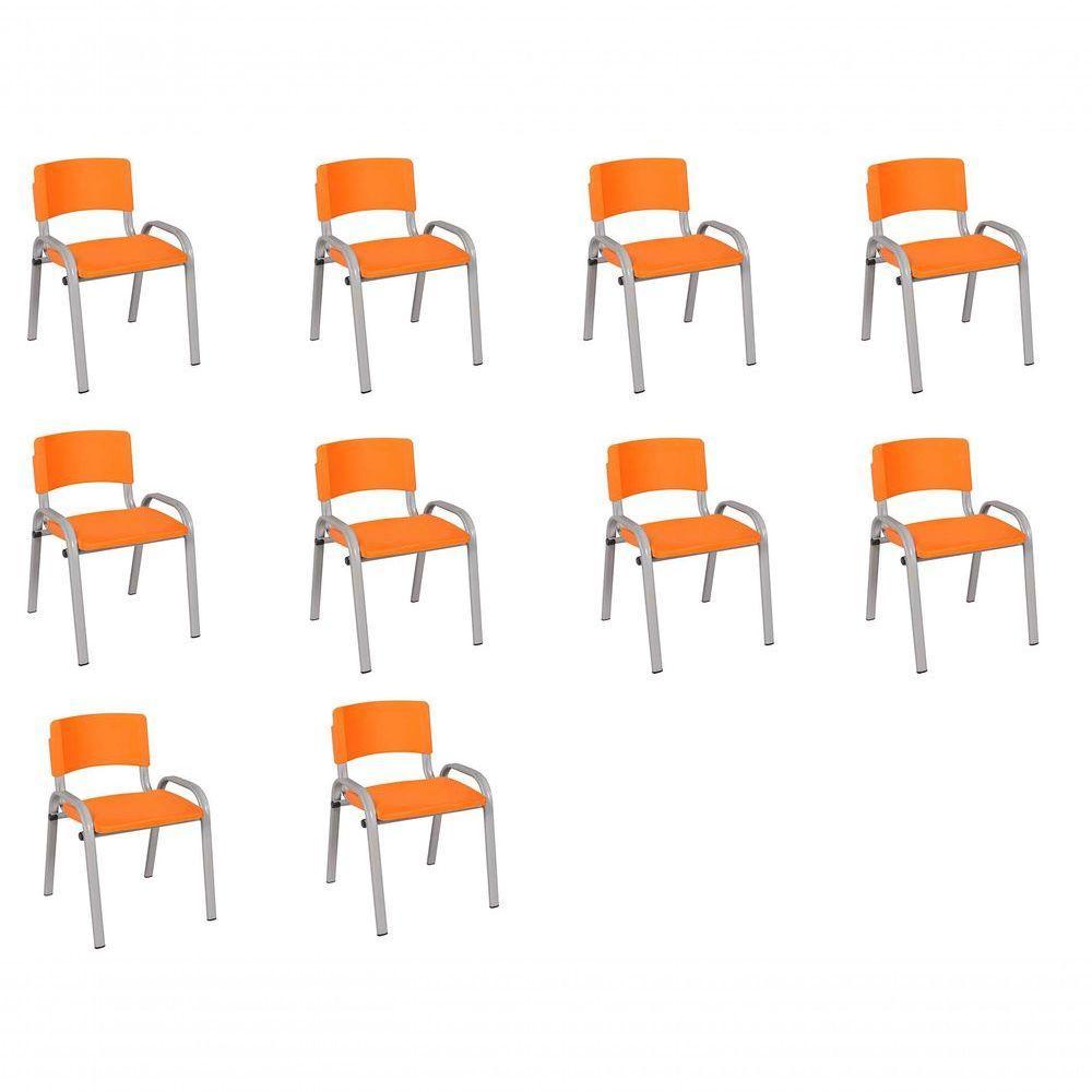 Kit 10 Cadeira Iso Infantil Creche, Escola Base Cinza Laranja - 1