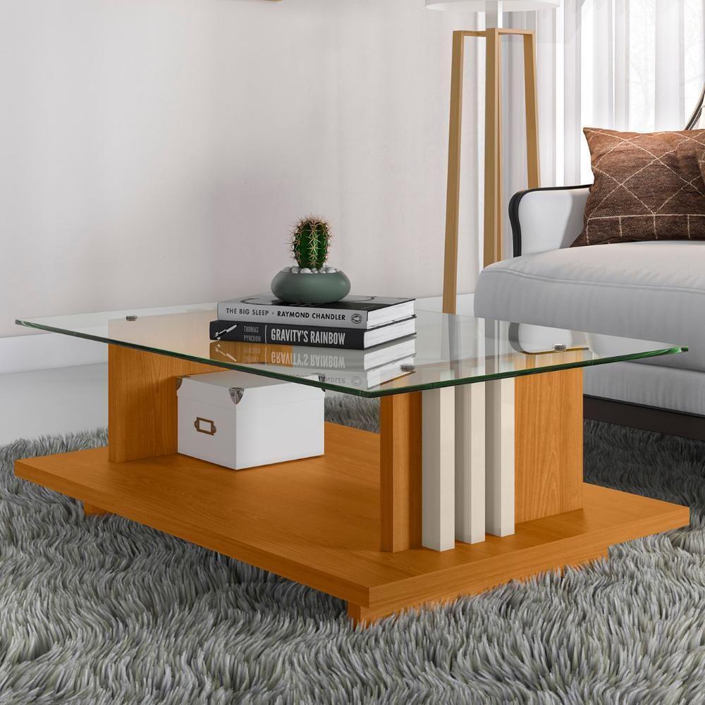 Mesa De Centro Com Detalhe Ripado Fire Z10 Off-cinamomo - Mpozenato - 2