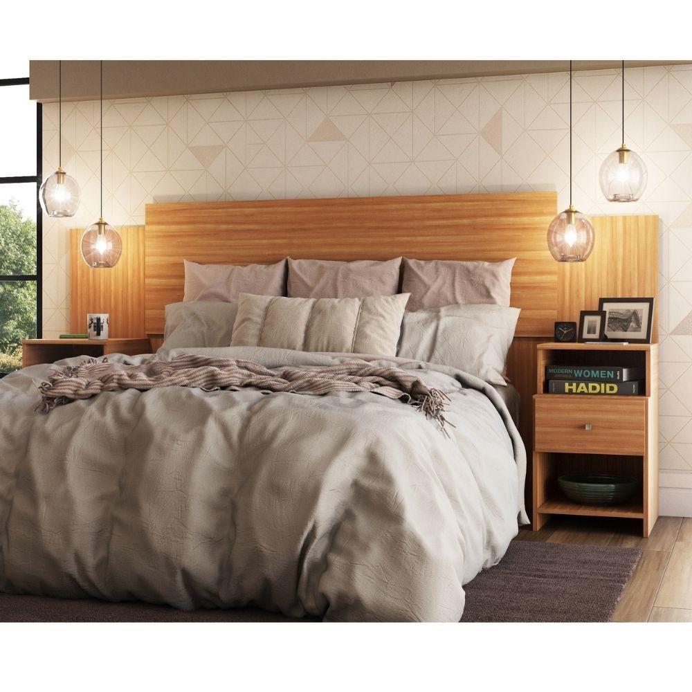 Cabeceira Extensível Cama Solteiro, Casal E Queen Com Mesa De Cabeceira Maceió Carvalho - 1