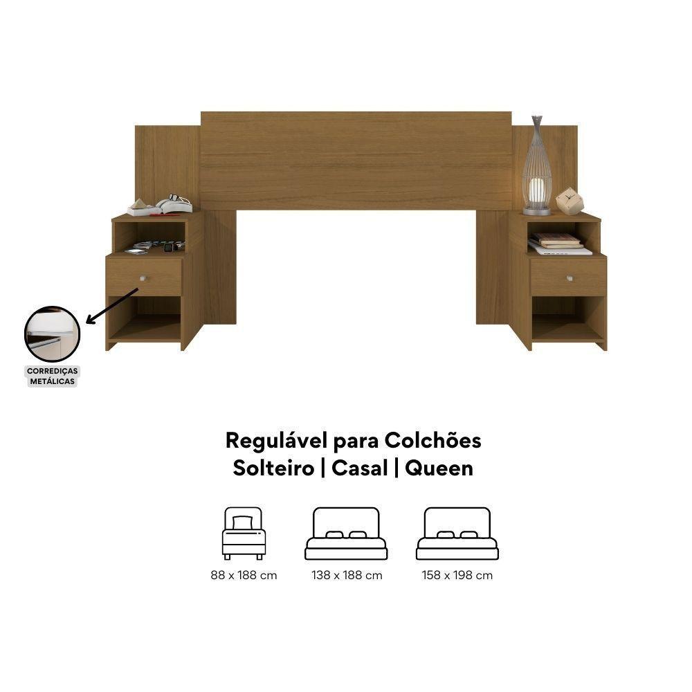 Cabeceira Extensível Cama Solteiro, Casal E Queen Com Mesa De Cabeceira Maceió Carvalho - 3
