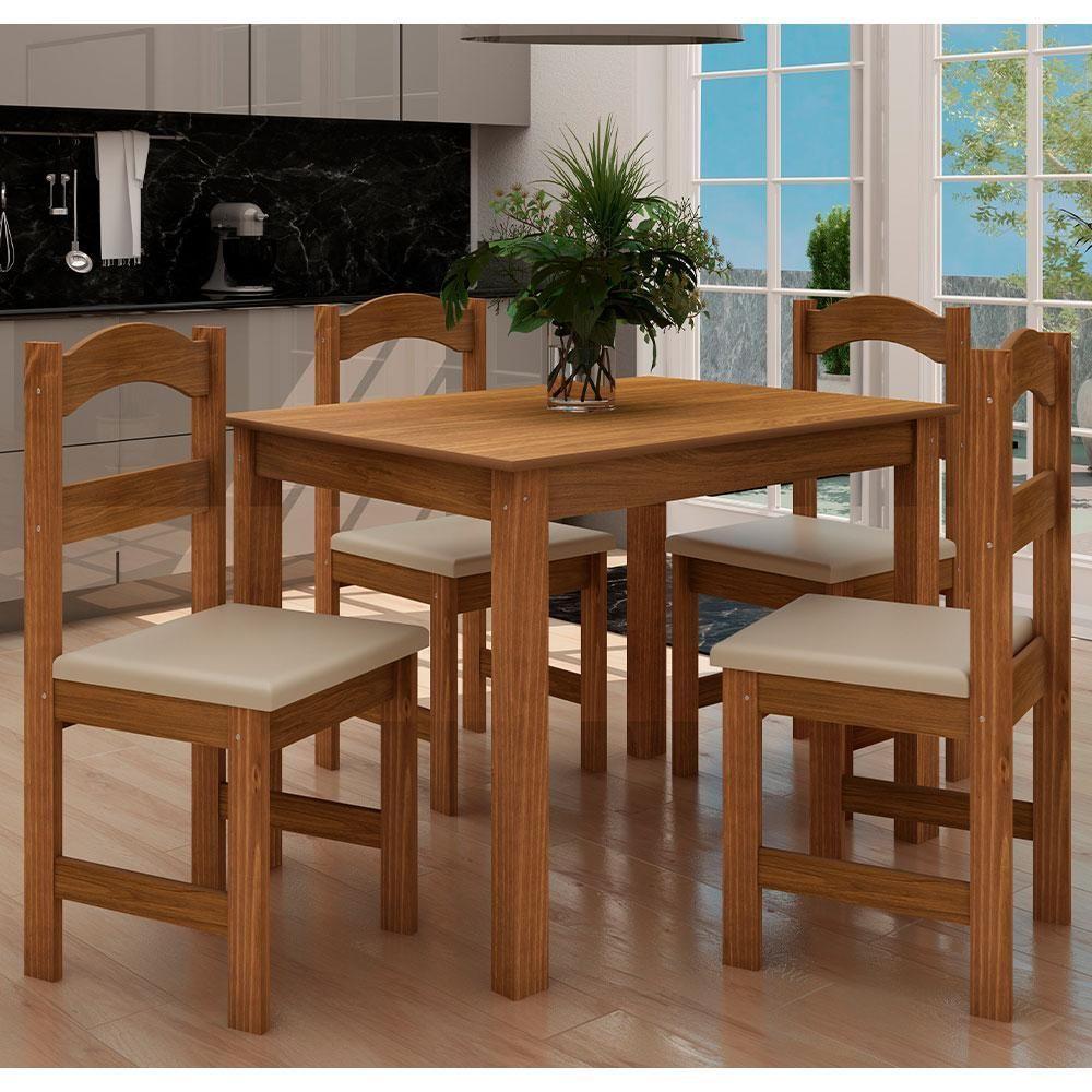 Conjunto De Mesa Com 4 Cadeiras Praiana Araúna Freijó E Bege - 1