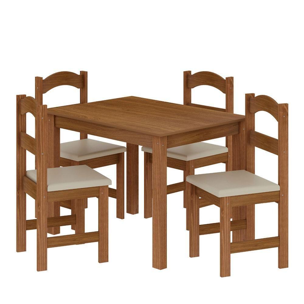 Conjunto De Mesa Com 4 Cadeiras Praiana Araúna Freijó E Bege - 2