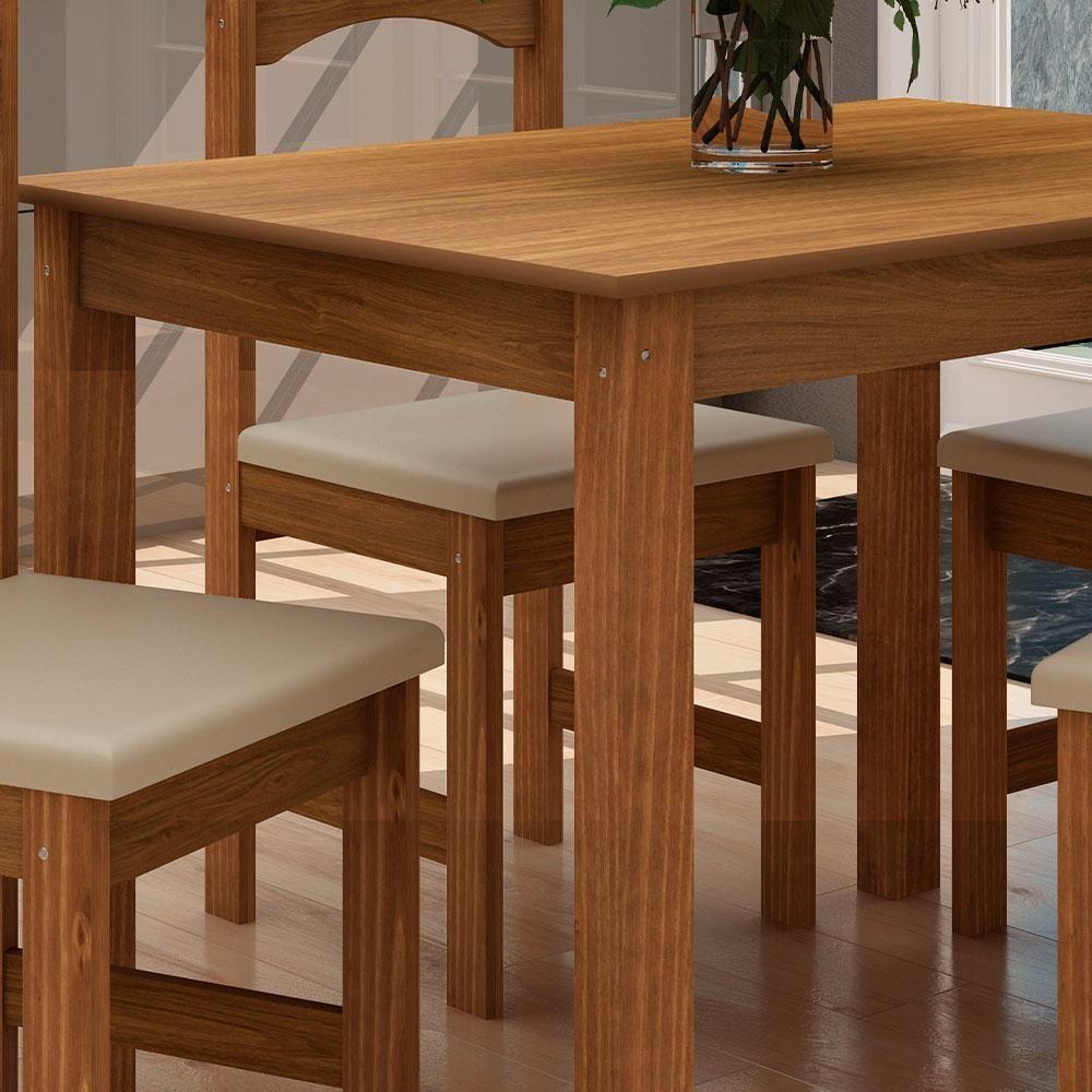 Conjunto De Mesa Com 4 Cadeiras Praiana Araúna Freijó E Bege - 3