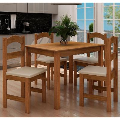 Conjunto De Mesa Com 4 Cadeiras Praiana Araúna Freijó E Bege