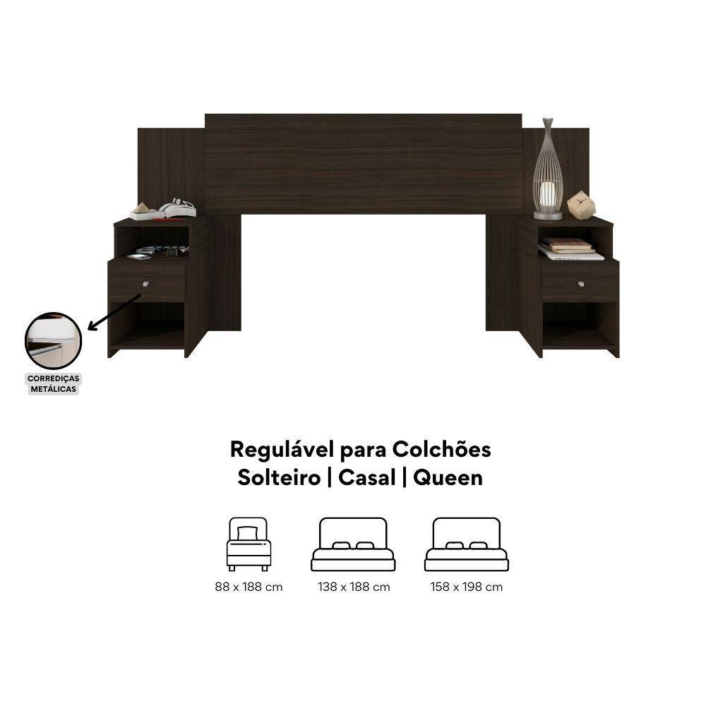 Cabeceira Extensível Cama Solteiro, Casal E Queen Com Mesa De Cabeceira Maceió Amêndoa - 6