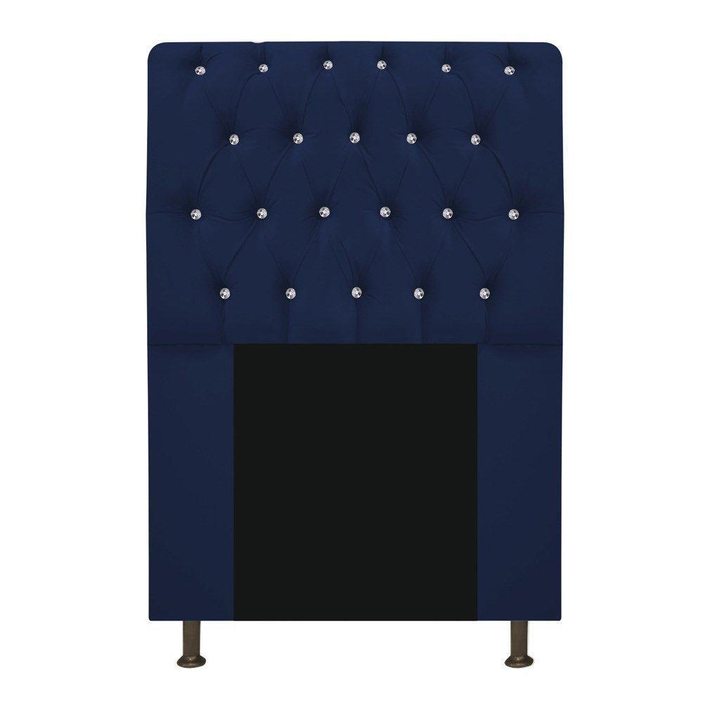 Cabeceira Estofada Lady Com Strass 90 Cm Queen Size Suede - Doce Sonho Móveis Azul Marinho - 1