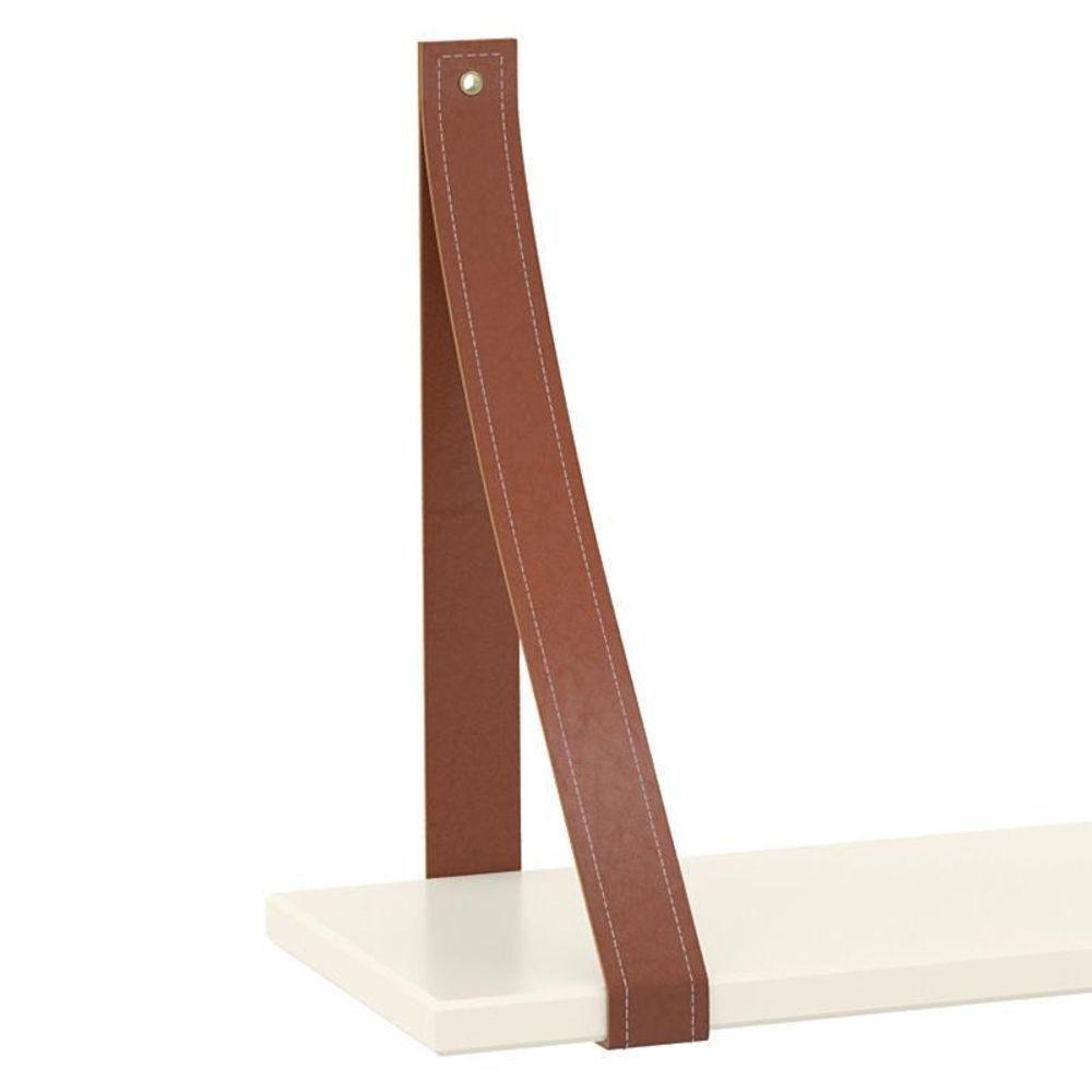 Kit 2 Prateleiras Gold Off White Com Alças De Couro - Matic Móveis Off White - 3