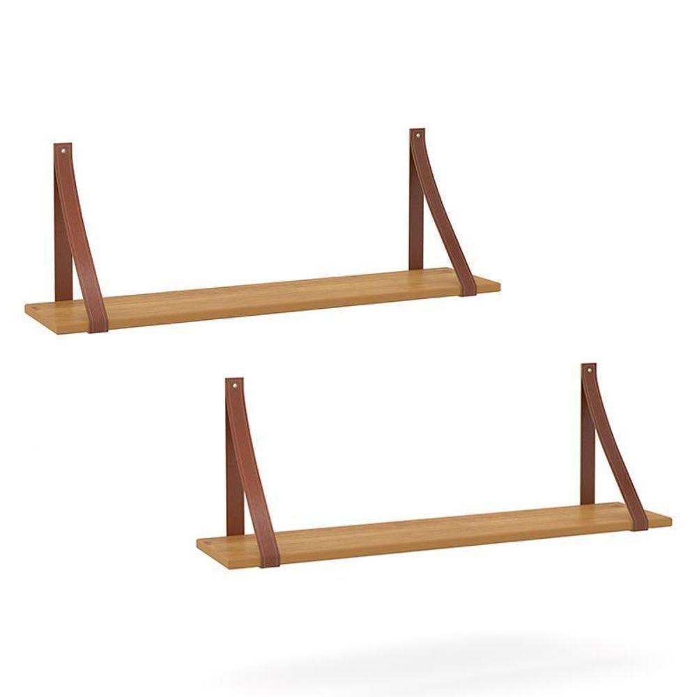 Kit 2 Prateleiras Gold Freijó Com Alças De Couro - Matic Móveis Freijó - 1