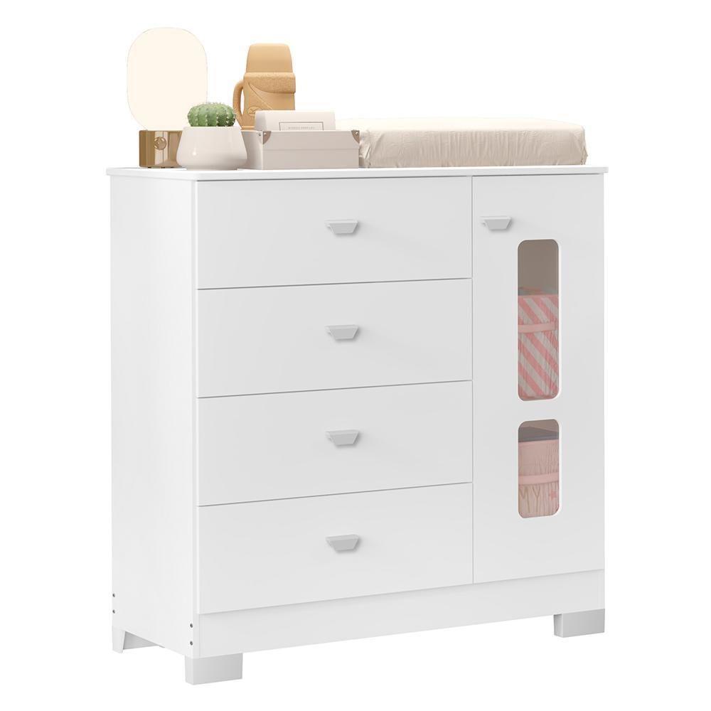 Cômoda Infantil New Katatau 1 Porta E 4 Gavetas Branco Fosco - Reller Móveis Branco Fosco - 1