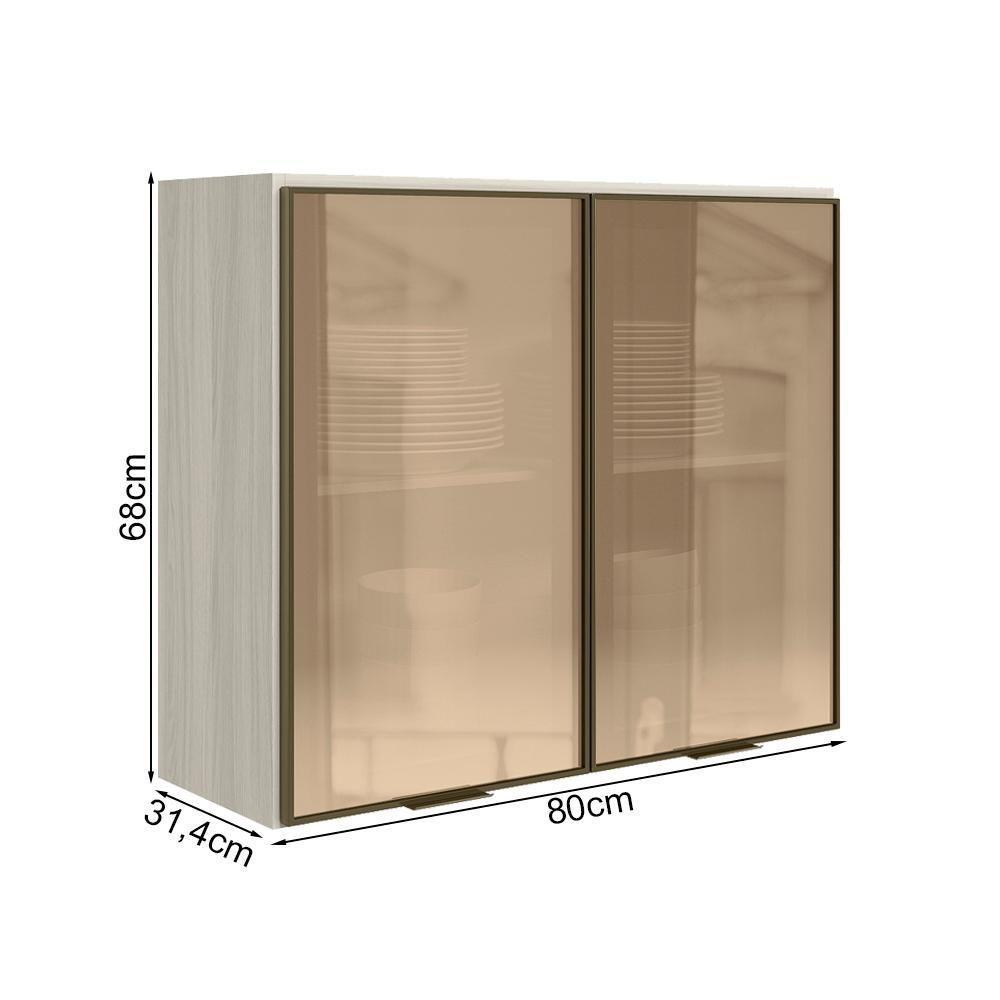 Armario Aereo 2 Portas Vidro Mdf 80 Cm Kali 1221162 Bianco Toq Nicioli Bianco Toq - 3