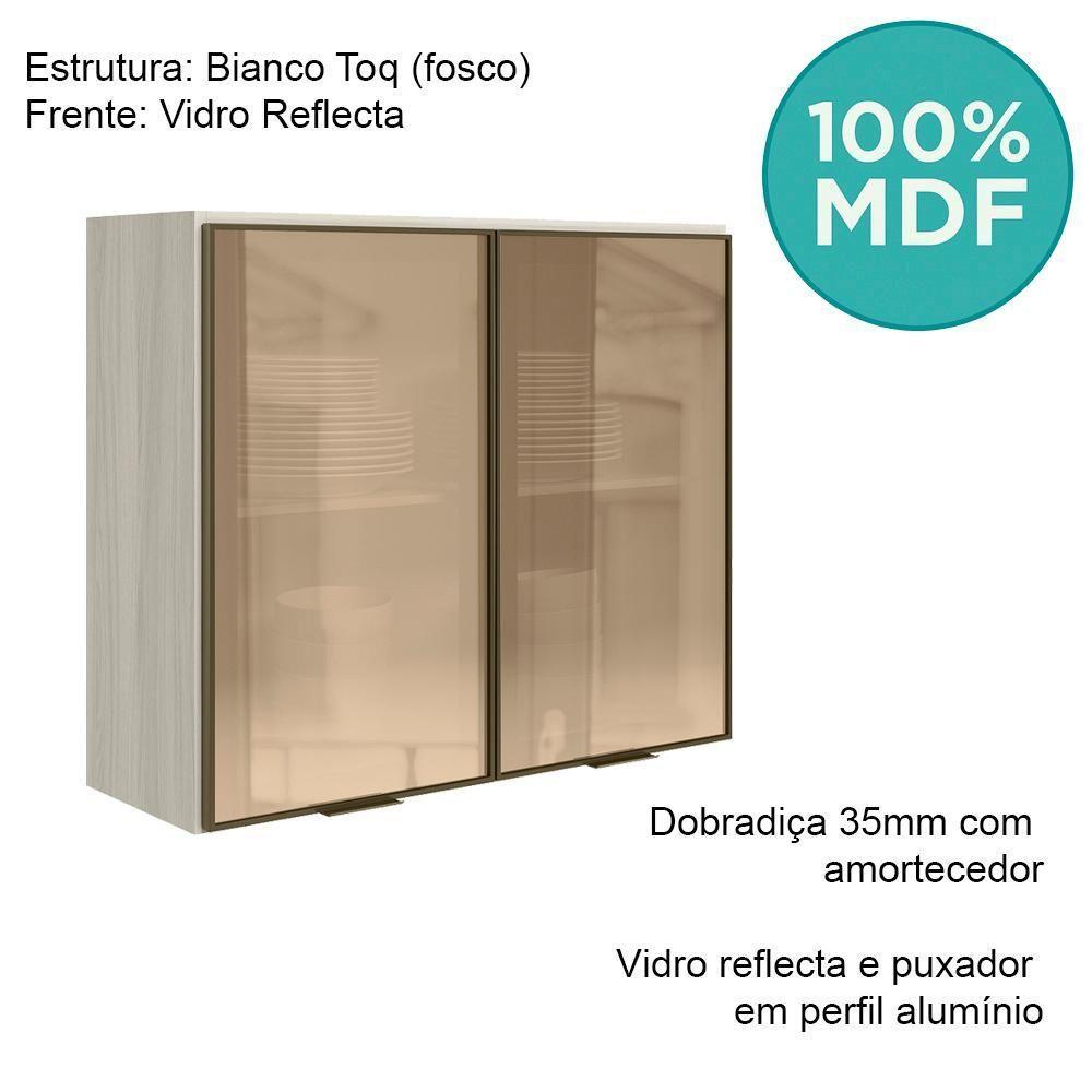 Armario Aereo 2 Portas Vidro Mdf 80 Cm Kali 1221162 Bianco Toq Nicioli Bianco Toq - 4