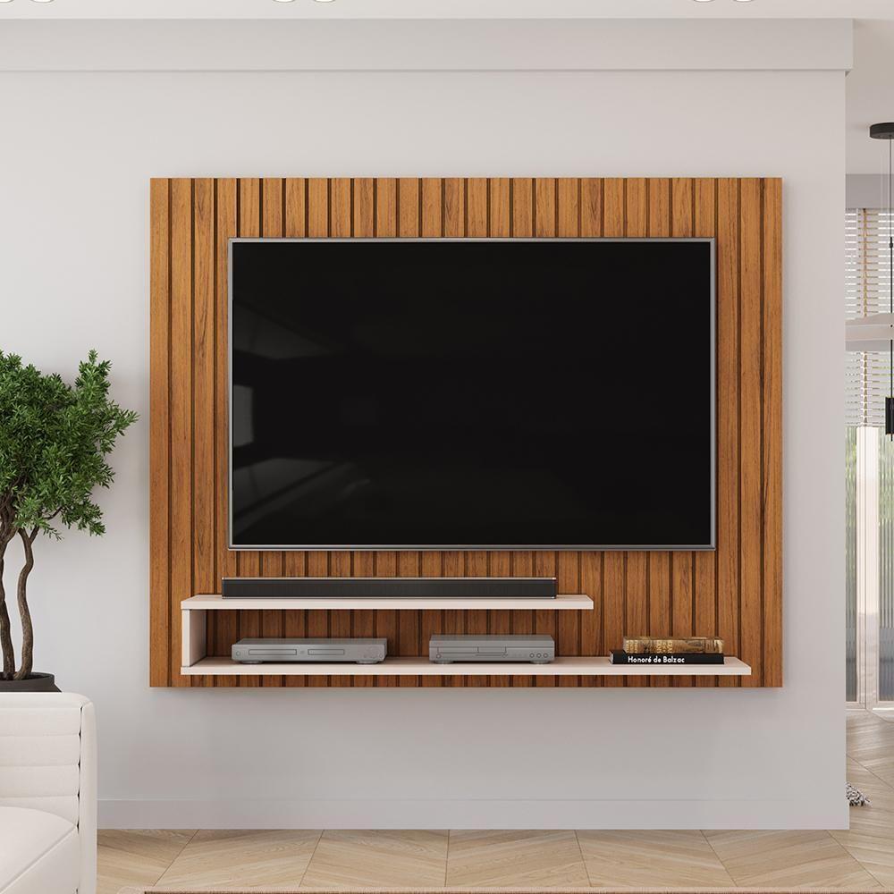 Painel Para Tv 55 Pol Ripado 134 Cm Ripe Freijo Off White Dj Moveis Freijo Off White - 1